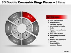 3d double concentric rings pieces 6 pieces powerpoint templates