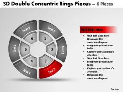 3d double concentric rings pieces 6 pieces powerpoint templates
