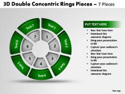 3d double concentric rings pieces 7 pieces powerpoint templates