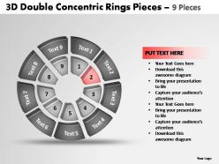 3d double concentric rings pieces 9 pieces powerpoint templates