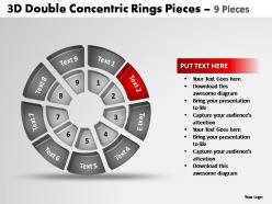 3d double concentric rings pieces 9 pieces powerpoint templates