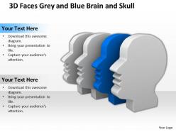 3d faces grey and blue brain and skull ppt graphics icons powerpoint
