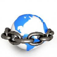 3D Globe Surrounded With Chain Stock Photo