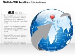 3d globe with location point and arrow ppt presentation slides