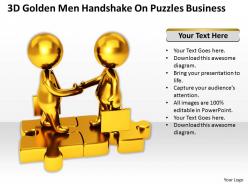 3d golden men handshake on puzzles business ppt graphics icons powerpoint