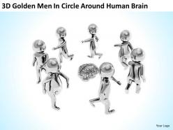 3d golden men in circle around human brain ppt graphics icons powerpoint