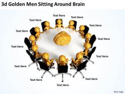 3d golden men sitting around brain ppt graphics icons powerpoint