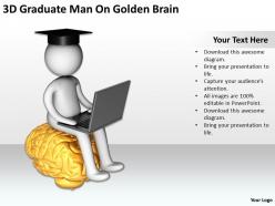 3d graduate man on golden brain ppt graphics icons