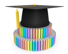 3d graduation cap on books stock photo