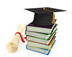 3d graduation cap on books with degree stock photo