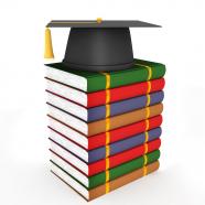 3d graduation cap with colored books stock photo