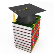 3d graphic books with graduation cap stock photo