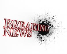 3d graphic breaking news text with cracked background stock photo