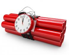 3d graphic of red colored time bomb stock photo