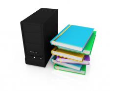 3d graphic of server and books in cpu stock photo