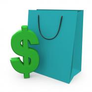 3d graphic of shopping bag with dollar stock photo