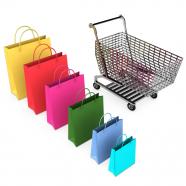 3d graphic of shopping bags cart stock photo