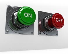 3d green on and red off switches on white background stock photo