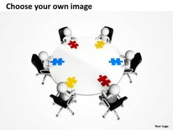 3d group of men around table with jigsaw puzzles conference ppt graphic icon