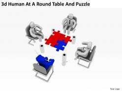 3d human at a round table and puzzle ppt graphics icons
