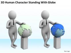 3d human character standing wiith globe ppt graphics icons powerpoint