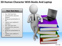 3d human character with books and laptop ppt graphics icons powerpoint