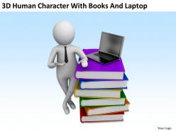 3d human character with books and laptop ppt graphics icons powerpoint