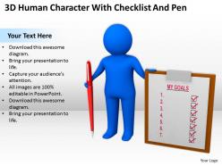 3d human character with checklist and pen ppt graphics icons powerpoint