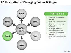 3d illustraion of diverging factors 6 stages circular network ppt powerpoint templates