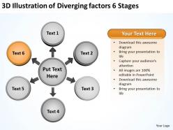 3d illustraion of diverging factors 6 stages circular network ppt powerpoint templates