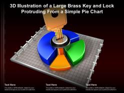 3d illustration of a large brass key and lock protruding from a simple pie chart