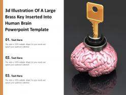 3d illustration of a large brass key inserted into human brain powerpoint template