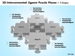 3d interconnected jigsaw puzzle pieces 5 stages powerpoint templates