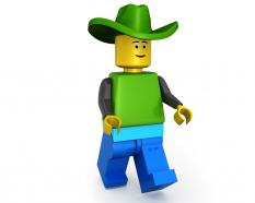 3d lego man wearing green hat stock photo