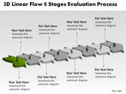 3d linear flow 8 stages evaluation process manufacturing chart powerpoint templates