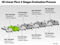 3d linear flow 8 stages evaluation process manufacturing chart powerpoint templates