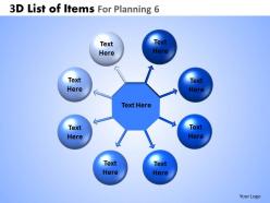 3d list of items for planning 6 powerpoint slides and ppt templates db