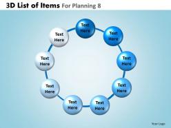 3d list of items for planning 8 powerpoint slides and ppt templates db