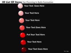3d list of items for planning in balls formation powerpoint slides and ppt templates db