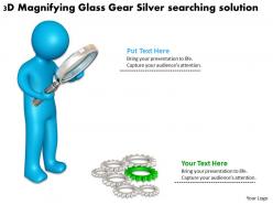 3d magnifying glass gear silver searching solution ppt graphic icon