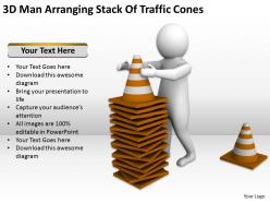 3d man arranging stack of traffic cones ppt graphics icons powerpoint