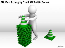 3d man arranging stack of traffic cones ppt graphics icons powerpoint