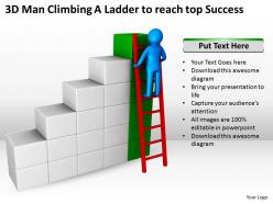 3d man climbing a ladder to reach top success ppt graphics icons