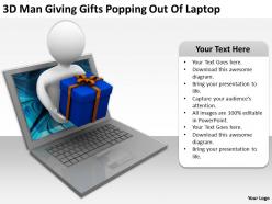 3d man giving gifts popping out of laptop ppt graphics icons powerpoin