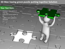 3d man having green puzzle putting together solution ppt graphics icons