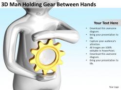 3d man holding gear between hands ppt graphics icons powerpoint