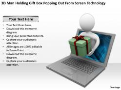 3d man holding gift box popping out from screen technology ppt graphics icons powerpoin