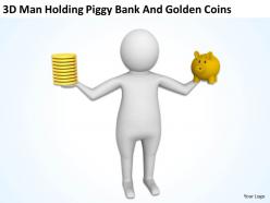 3d man holding piggy bank and golden coins ppt graphics icons
