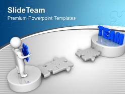 3d Man Holds Puzzle To Reach Team Business Powerpoint Templates Ppt Themes And Graphics 0113