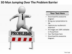 3d man jumping over the problem barrier ppt graphics icons powerpoint